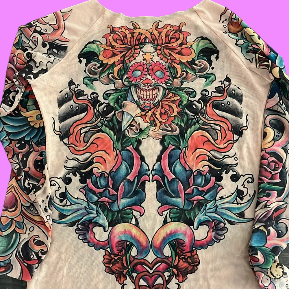Tattoo Clothing Sheer Tattoo Art Long Sleeve Blouse